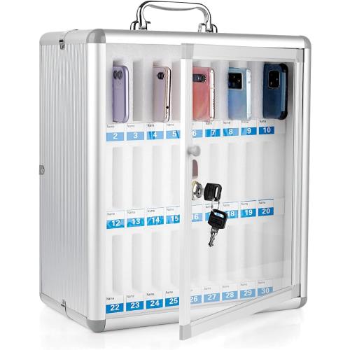 Size 30 Slots Aluminum Alloy Pocket Chart Storage Cabinet for Cell Phones,Wall-Mounted with a Locked,Can be Carried by Hand (30 Slots Cabinet)
