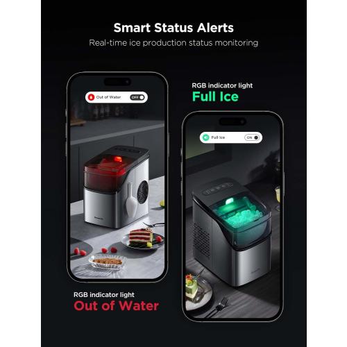 GoveeLife Smart Ice Maker Countertop, Portable Ice Machine with Voice Control, 9 Ice Cubes in 6 Minutes 3 Sizes, 26lbs/24Hrs, Self Cleaning RGB Lights, Quiet Ice Maker with Scoop for Kitchen Silver