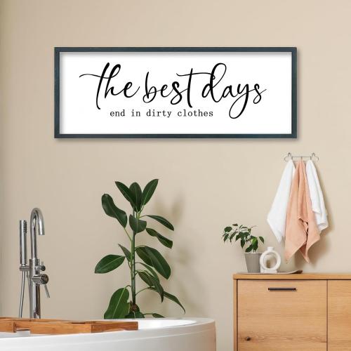 FZMHASLWW Laundry Room Sign Wall Decor 32×12 The Best Days End In Dirtiest Clothes Large Wood Framed Wall Art Hanging (Black)