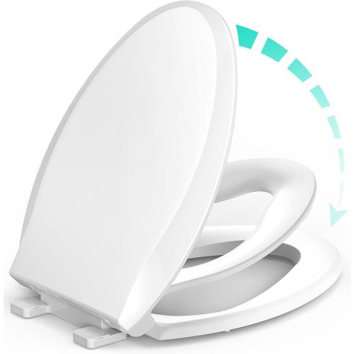 Elongated Toilet Seat with Built-in Potty Training Seat for Toddlers& Adults, Slow Close, Never Loosen, Heavy Duty, Ergonomic, Space Saving Toddler Toilet Seat(Elongated 18.5, Oval)