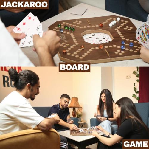 Jackaroo Board Game, 2-4 Player Marble Strategy Game, Solid Wooden Game with 16 Glass Marbles and 52 Cards, Marble Chase Game, Jokers and Marbles Board Game, Foldable Board with Carry Bag (Walnut)