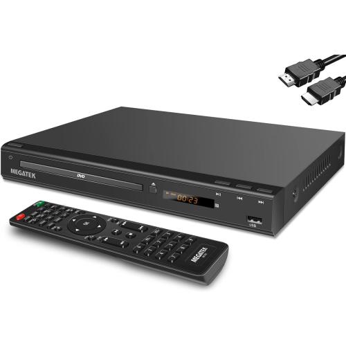MEGATEK Region-Free HDMI DVD Player for TV, Compact CD/DVD Player for Smart TV, USB Port, Plays All Region DVDs & Multi Formats, Metal Housing, HDMI/RCA Cables & Remote Included