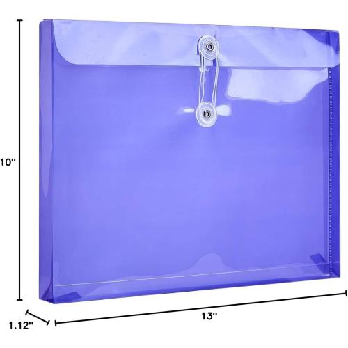 FANWU Plastic Letter Size Envelopes with Button & String Tie Closure, 1-1/6 Expansion, Side Load, Clear Poly Reusable File Folders Project Paper Documents Organizer for Office School & Home