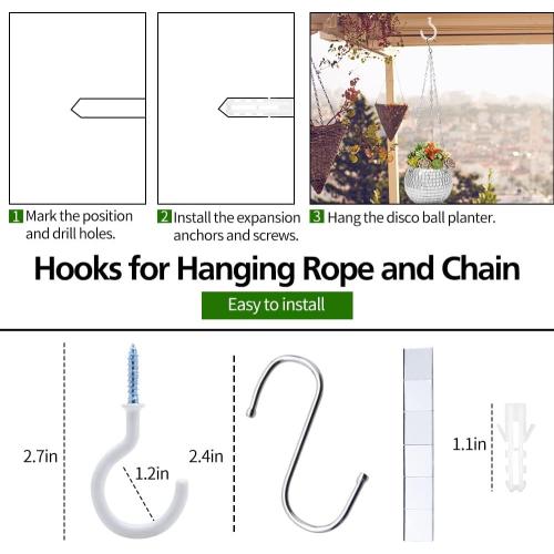 6 Disco Ball Plant Hanger with Hanging Rope, Hanging Chain, Hook, Circle | for Decoration