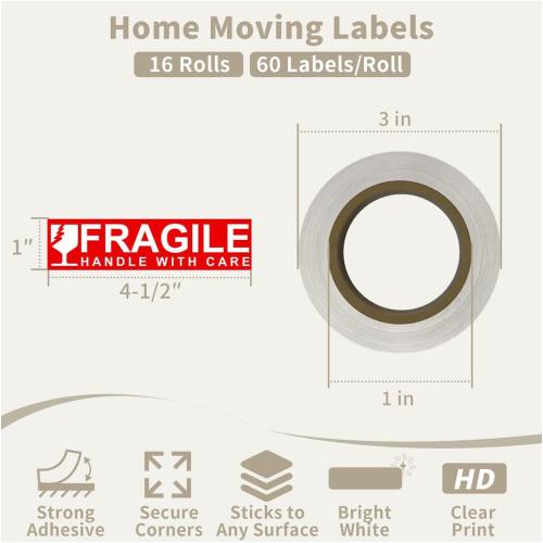 Moving Labels for Boxes –  (60 Labels/Roll) Color-Coded Moving Stickers Includes Fragile, Heavy & Blank Labels High-Visibility Packing Labels for Home, Apartment & Office Moves