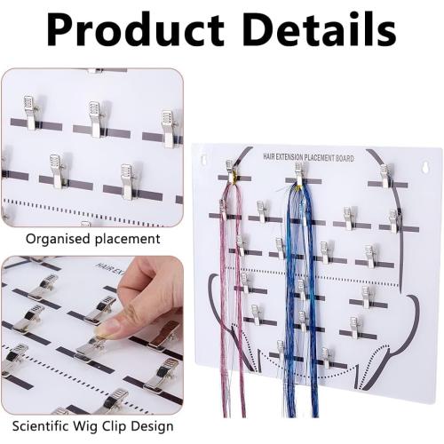 DICOSMETIC Hair Extension Tape In Placement Board Pink Acrylic Hair Extension Stand 11.6x13.4 Inch Wig Display Rack Board with 20 Built-In Clips Head Chart for Salon Tangle-Free Storage Organizer