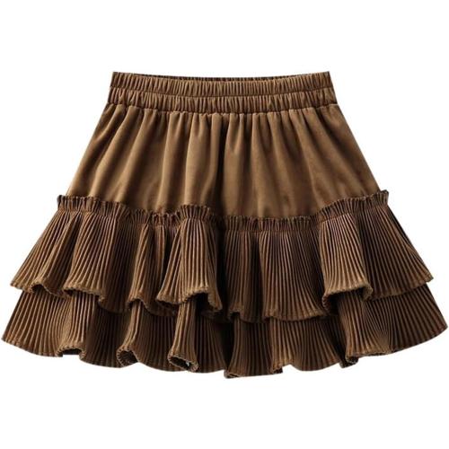 Small CHONG FENG XIA Women's Woolen Pleated Skirt, High-Waisted, A-Line, Slim Fit, Winter