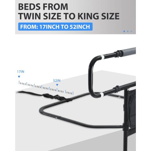 Sangohe Bed Rail for Elderly, Bed Assist Grab Bar Handle with Storage Pocket, Safety Bed Rails for Elderly Adults Getting in & Out of Bed at Home and Dorm - Fit King, Queen, Full, Twin