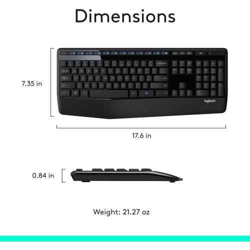 Logitech MK345 Wireless Keyboard and Mouse Combo with Palm Rest, 2.4 GHz USB Receiver, Compatible with PC, Laptop, Black
