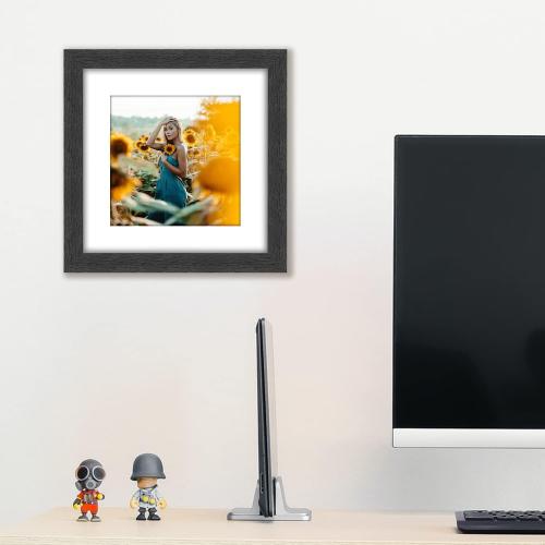 8x8 Picture Frame Rustic Black Wood Set of 6,Display Pictures 5x5 with Mat or 8x8 Without Mat,Multi Photo Frames Collage for Wall or Tabletop Display