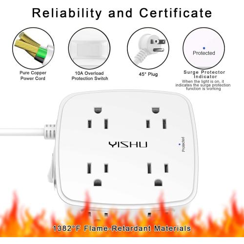 YISHU 6Ft Surge Protector Power Strip with 8 Widely Outlets & 4 USB Ports