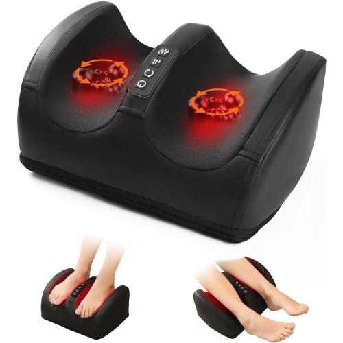 Foot and Leg Massager,Heated Foot Massager for Plantar Fasciitis Pain Relief,3D Shiatsu Rollers with Adjustable Heat for Plantar Fasciitis,5 Modes,Enhances Blood Circulation (Black)