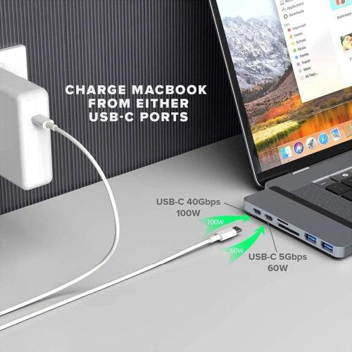 HyperDrive Duo 7-in-2 MacBook USB C Hub — for Mac w/Dual Ports, 4K60Hz HDMI, 40Gbps USB-C 100W Power Delivery, USB-A, SD/MicroSD, Magnetic Mount — (Space Gray)