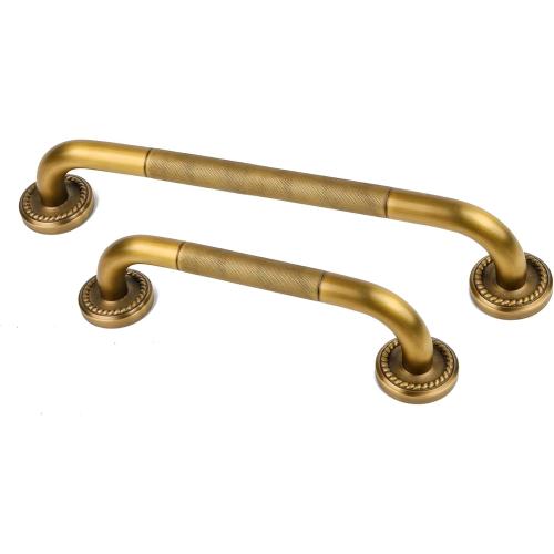Size 20 Inch Anti Slip Bronze Shower Grab Bar Polished Gold,ZUEXT Antique Brass Bathroom Grab Bar, Knurled Bathroom Balance Bar, Safety Hand Rail Support Handicap Elderly Injury Senior Assist Bath Handle