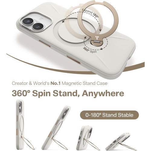 TORRAS Ostand Q3 Silicone for iPhone 17 Case, Fit for MagSafe, 360 Ring Holder Kickstand, Soft Liquid Silicone Cozy Grip, Camera Control, Shockproof Rugged Protective Case for iPhone 17, Ivory Gold