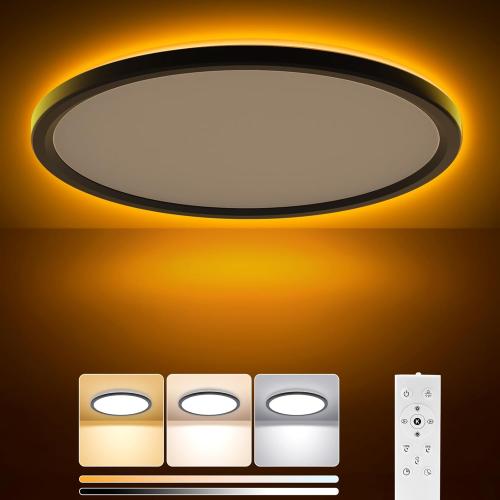 15 Inch LED Flush Mount Ceiling Light with Remote, 36W 3600LM 1800K/2700K/4000K/6500K Dimmable Ceiling Light with Night Light Low Profile Ceiling lights for Bedroom, Dining Room, Living Room-Black