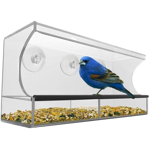 Window Bird Feeders with Strong Suction Cups 12x4x5in Acrylic Clear Bird Feeders for Window Viewing Easy-to-Clean Birdhouse Feeder