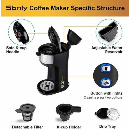 Single Serve Coffee Maker with Thermal Mug 3 Mins Fast Brew Self Cleaning