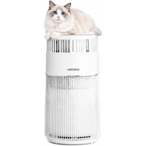 WISESKY Cat Air Purifier with Bite-Resistant Cord & Wide Grille and Tip-Over Protection | Air Purifier for Home with 360° Air Intake for Pet Hair | APP Control | Covers Up to 1644 Sq.Ft
