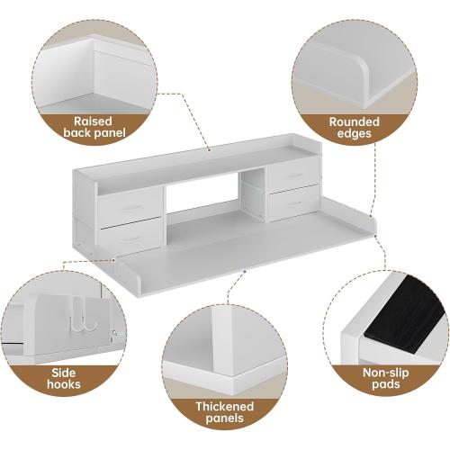 4 Drawers Washer Dryer Countertop with Shelf, 27.5 D x 54 W Laundry Topper with 3.54 High Guardrails and Non-Slip Pads,Extra Storage Organizer for Over Washer and Dryer, Holds 66 Lbs,White