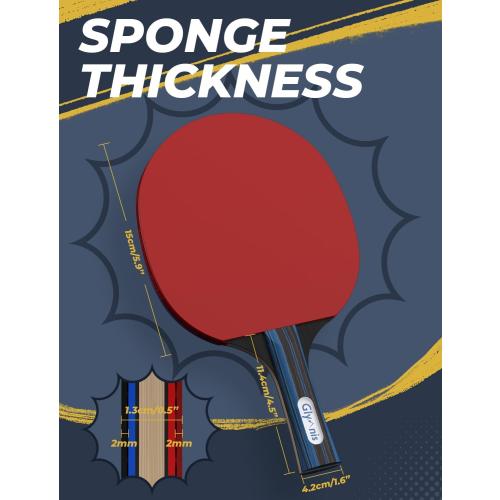 Glymnis Ping Pong Paddles Set Table Tennis Rackets with Balls, Storage Case for Indoor Outdoor Table Tennis Paddle Game Accessories