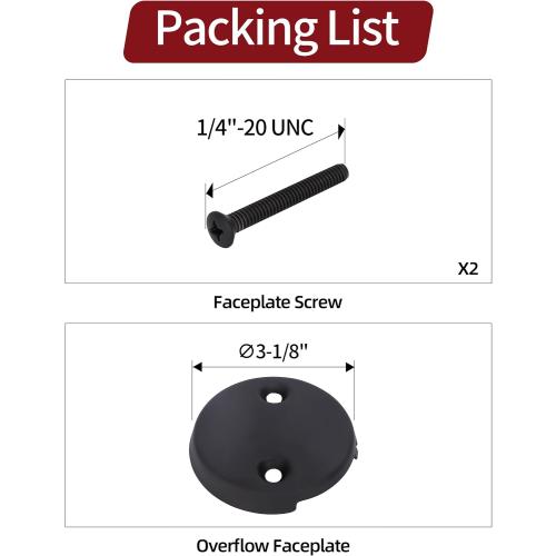 PRIMSOPH Two Hole Overflow Faceplate Tub Drain Trim Kit Conversion Kit Assembly Universal Fine Coarse Thread Replacement Matte Black