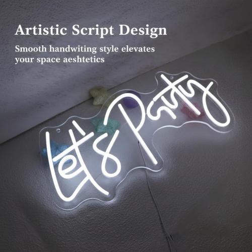 Let's Party LED Neon Sign, Cool White Neon Light 21.7×10.4 Inch for Wall Backdrop Decor, Bachelorette, Birthday, Wedding, Proposal & Engagement Party Indoor Decoration