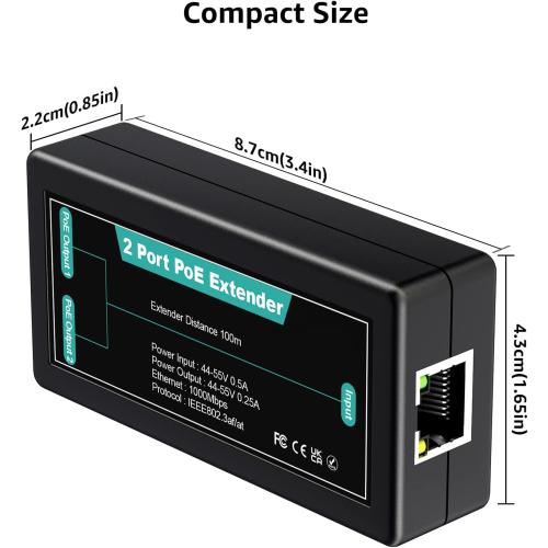 VIMIN 2-Port Gigabit PoE Extender, 1 in 2 Out Indoor PoE Repeater Support IEEE802.3af/at with 1000Mbps, Extend Additional 100m(328ft) of Power and Data Transmission, Plug & Play, Mini Size