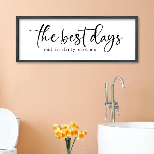 FZMHASLWW Laundry Room Sign Wall Decor 32×12 The Best Days End In Dirtiest Clothes Large Wood Framed Wall Art Hanging (Black)