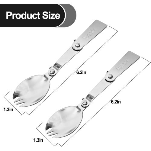 Replacement Foldable Spoon and Fork Set Compatible with Thermos Funtainer 16oz Food Jar, Stainless Steel Spoon Salad Spork Portable Outdoors, Dishwasher Safe