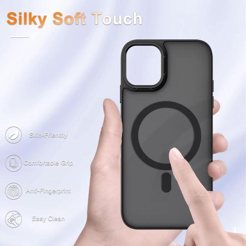 for iPhone 12 Case, iPhone 12 Pro Case, with 1 Screen Protector, Matte Magnetic Slim Phone Cover, Support for Magsafe, Shockproof Protection Translucent Frosted Back,Black