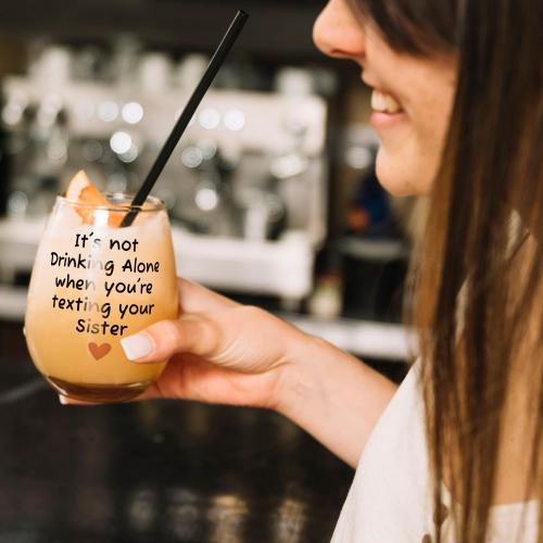 Fatbaby Funny Wine Glass Gifts For Sisters Besties Best Friends Women, Humorous Christmas Birthday Mother's Day Gifts Stemless Wine Glass for Sister Wine Lovers 15 OZ