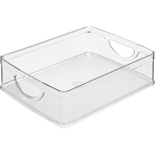 iDesign Plastic Stackable Pantry Bin - Storage Bin with Handles for Cabinets or Fridge - Set of 2 - Clear