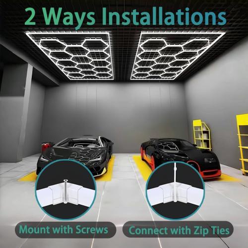 Hexagon LED Lights, Hexagon Ceiling Light with Rectangle Frame, 14 Grid Honeycomb LED Shop Light for Car Detailing Shop,Garage, Basement, Gym, Warehouse, Bright 6500K, 73920LM, AC85-250V