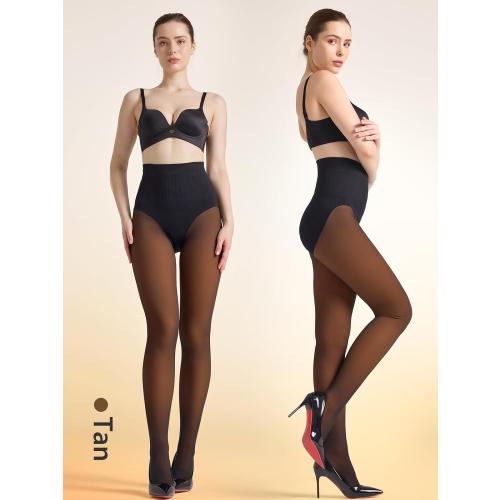 Womens Fleece Lined Tights Control Top Triangle Crotch Thermal Leggings Fake Translucent Warm Stockings