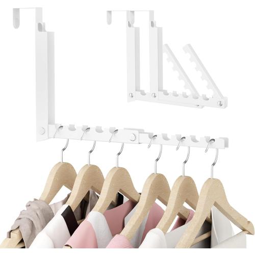 BAKON Over The Door Hooks, Small Space Double Folding Portable Over The Door Drying Rack for Laundry, Bathroom, Bedroom, Travel Storage and Drying (2Pack, White)