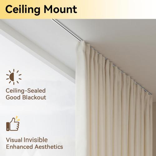 6ft - 9ft Curtain Track, Ceiling Curtain Track for Room Divider, Ceiling Mount Rail Set with Roller Hooks, White, 6ft - 9ft