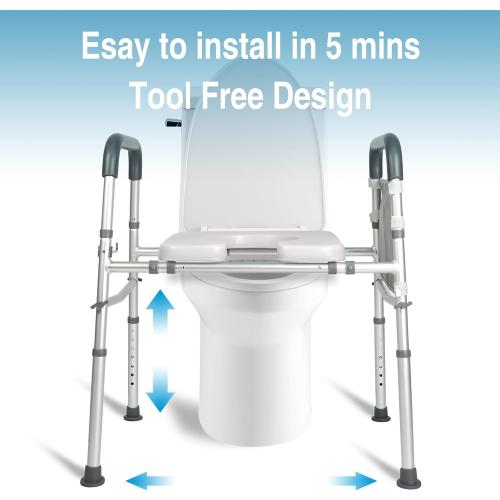 Raised Toilet Seat For Seniors 400Lbs, Adjustable Toilet Riser With Handles, Elevated Toilet Seat For Elderly, Pregnant, Handicap, Fit Any Toilet