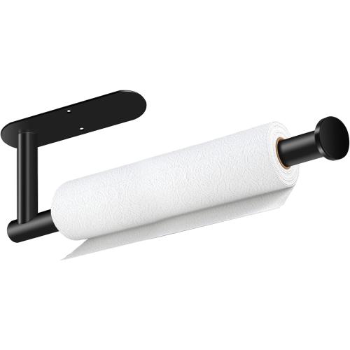 Paper Towel Holder, Self Adhesive or Drilling Paper Towel Holder Under Cabinet, Stainless Steel Black Paper Towel Holders Wall Mount for Kitchen, Bathroom, Sink, Pantry, Fridge