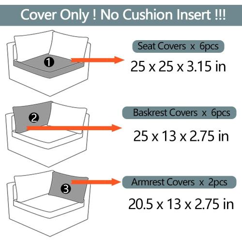 14Pcs Outdoor Cushion Covers Replacement Washable w/Zipper for 6-Seaters Sofa Patio Slipcovers Set Seat and Back Covers Only-25x25x3.15inch