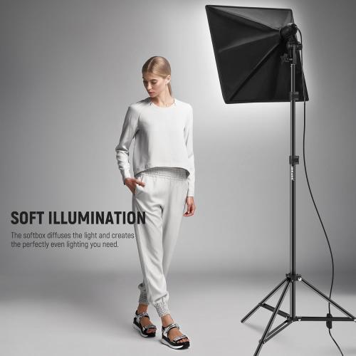 NEEWER 350W Equivalent Softbox Lighting Kit, 5700K LED Light Bulb, 24x24 inches Softbox with E26 Socket, Photography Continuous Lighting Kit, Photo Studio Equipment, NK300