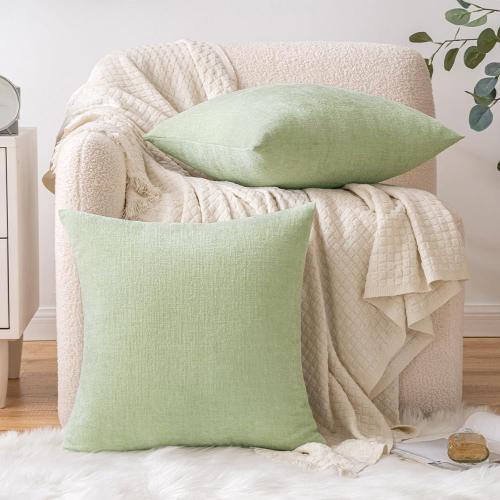 EMEMA Pillow Covers 20x20 Inch Pack of 2 Summer Couch Pillow Covers Soft Chenille Throw Decorative Modern Solid Dyed Pillowcases for Sofa Bed Light Green(Only Covers)