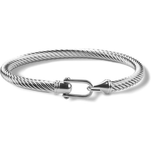 Twisted Cable Bracelet Stylish Fine Stainless Steel Cable Cuff Bracelet with Hook Clasp Bracelets Jewelry for Women