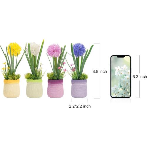 Velener 4PCs Fake Flowers in Vase, Babys Breath Artificial Flowers Indoor, Fake Potted Plants, Hydrangeas, Desk Plants for Home Indoor Bathroom Kitchen Shelf Office Decor(Plastic Vase)