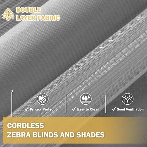 Cordless Zebra Blinds for Windows, 18 W x 72 H Zebra Roller Shades with Valance Free Stop Zebra Roller Shades, Light Control Window Treatments Dual Layer Sheer Blinds for Day and Night, Grey