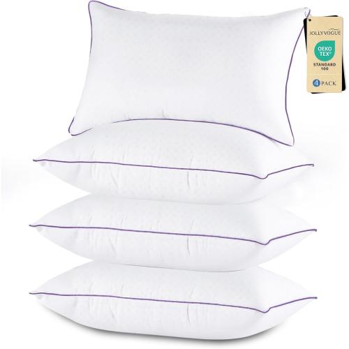 JOLLYVOGUE Pillows Queen Size Set of 4, Washable Supportive Bed Pillows with Super Soft Down Alternative Fill, Luxury Fluffy Hotel Quality for Side, Back, and Stomach Sleepers