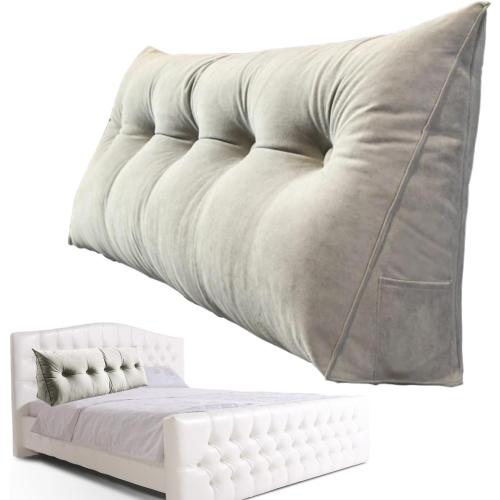 Grey Wedge Pillow Headboard – Backrest Cushion, Reading and Sitting Pillow for Comfort, Ergonomic with Supportive Design, Ideal for Sleeping, Working, Travel, Bedroom, Living Room
