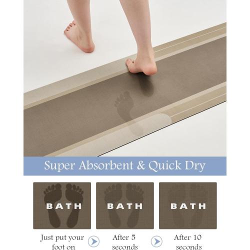 MontVoo-Bath Mat Rug Long Non Slip Super Absorbent Bathroom Runner Stain Resistant Quick Dry Thin Bathroom Mat Fit Under Door-24x70,Beige