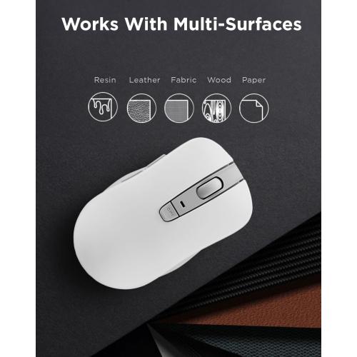 White and Grey Lenovo Bluetooth Silent Mouse (WL300) - 5 Button Computer Mouse with Silent Left & Right Click – Sculpted Grip, Microsoft Swift Pair, Up to 1600 DPI (White)