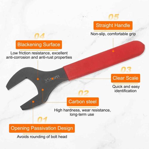 HARFINGTON Single Open End Wrench 35mm Metric 15 Degree Offset Angle U-Shaped Open Ended Spanner Small Flat Head Blackening Wrench with Red Shank for Automotive Repair Furniture Assembly